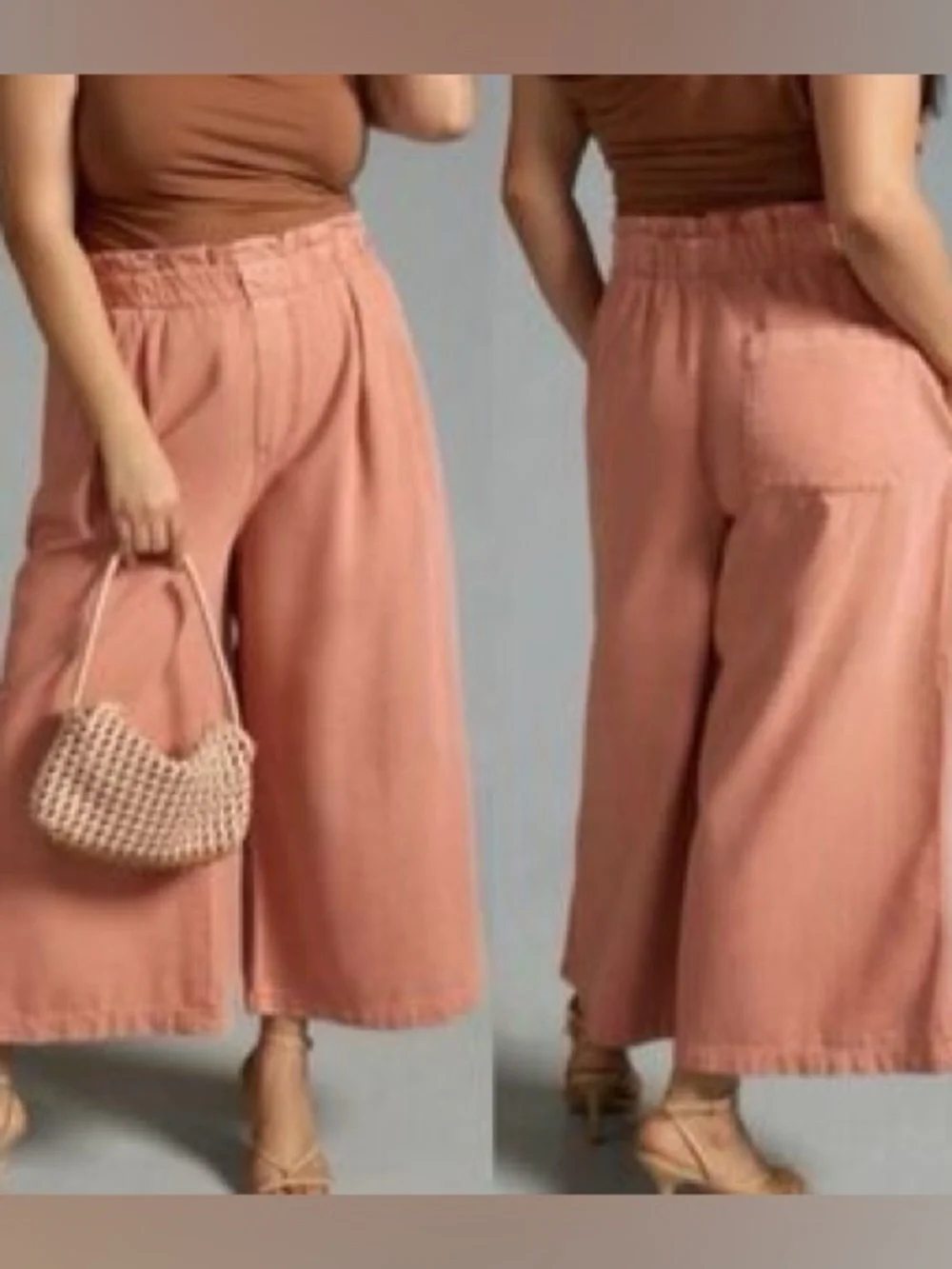 Pilcro Wide-Leg Cropped Pants in Dusty Peach